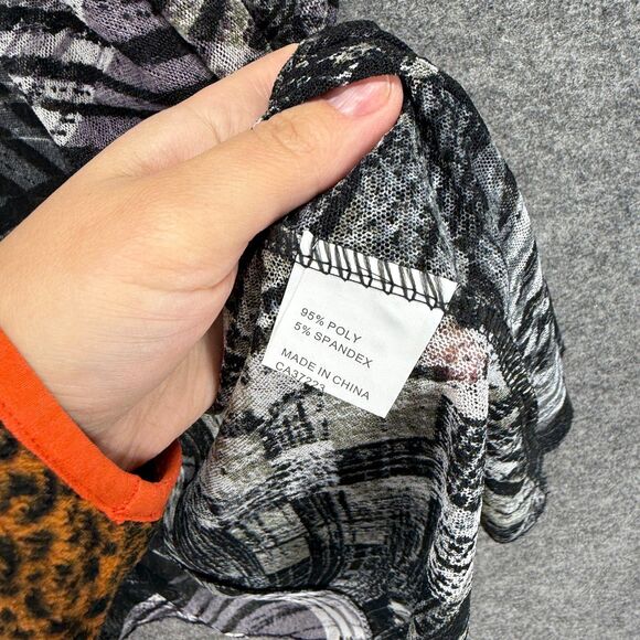 Creation Top Women L Large Black Geometric Open Front 3/4 Sleeve Casual - Picture 4 of 7